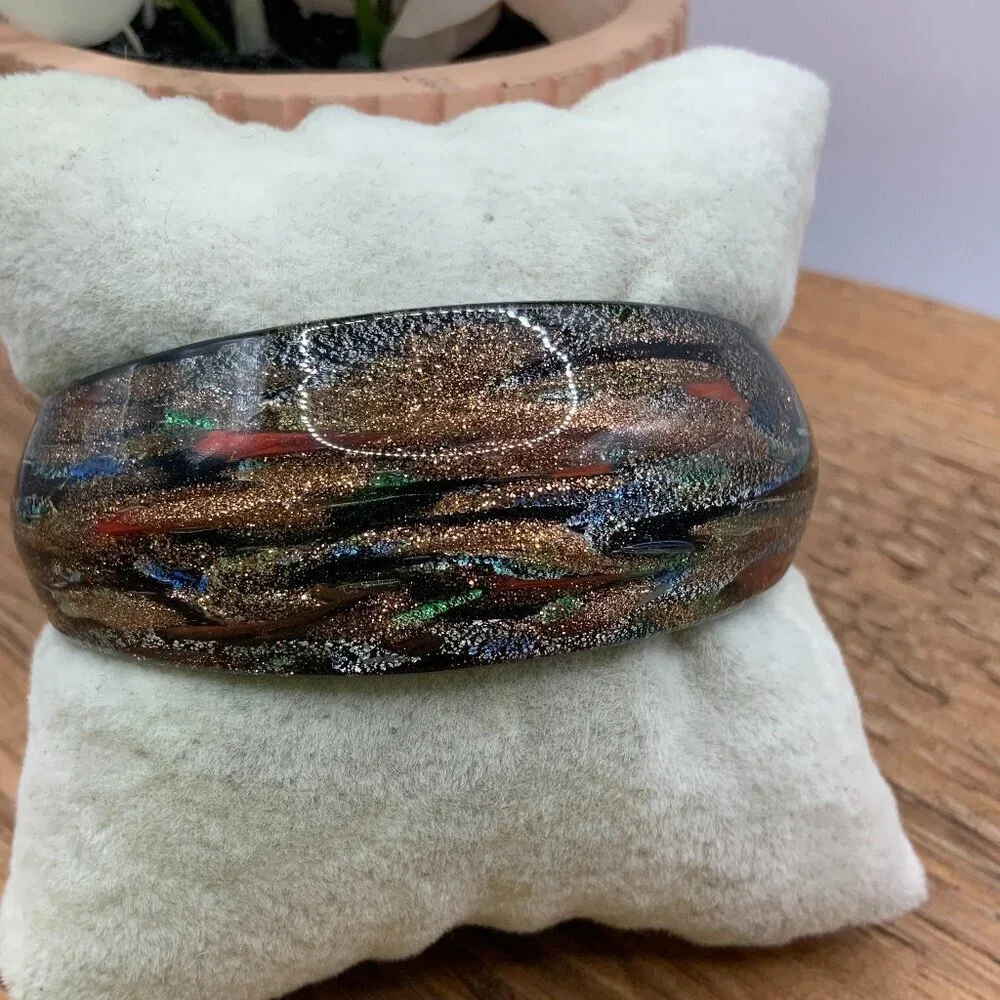 Pier 1 Art Glass Multi Colored Vintage Glass Cuff Style Bracelet